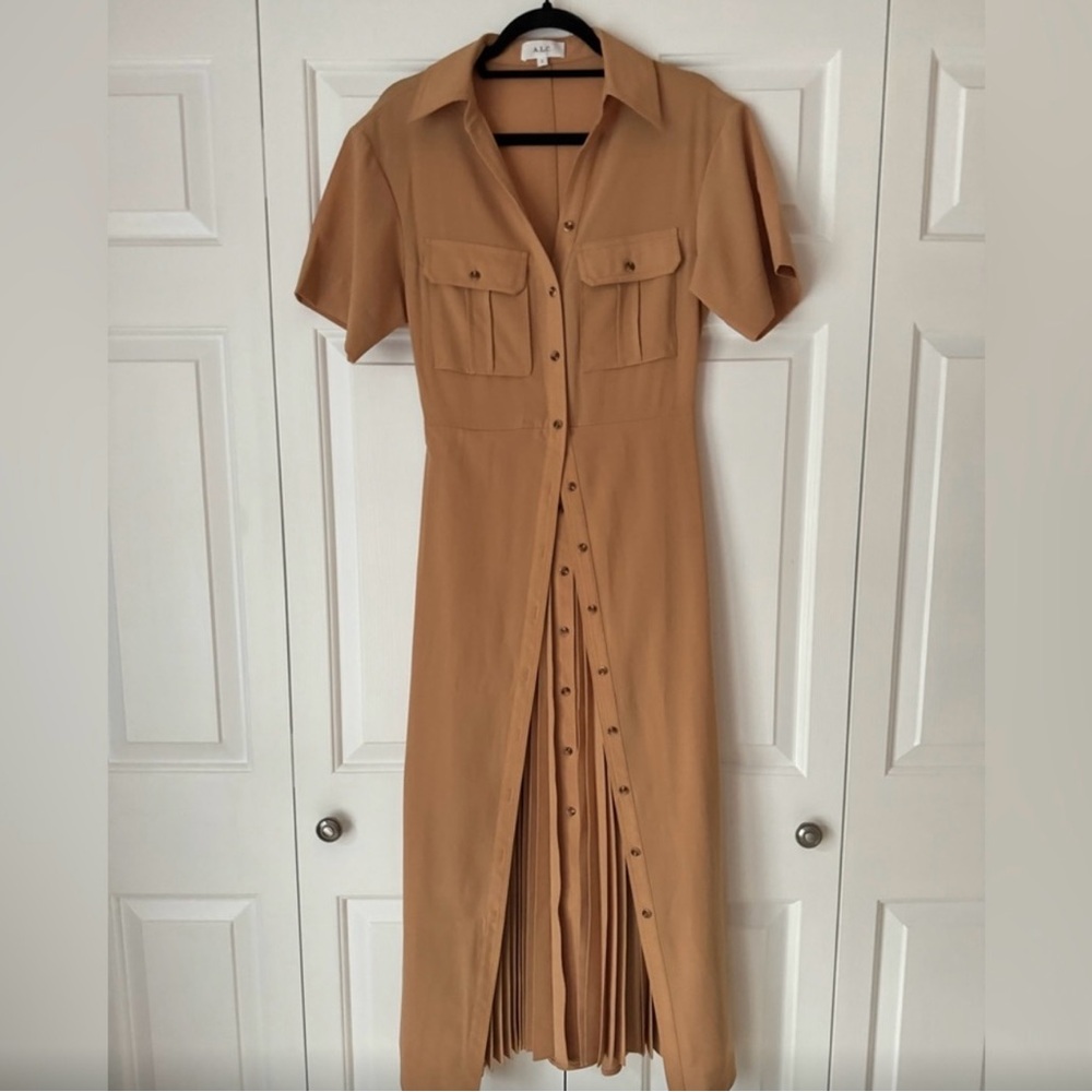 ALC FLORENCE PLEATED MIDI DRESS IN RAFFIA - Picture 4 of 4